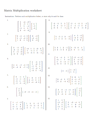 matrix multiplication worksheet