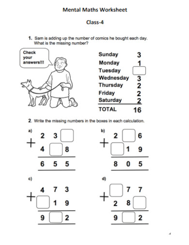 mental maths worksheet
