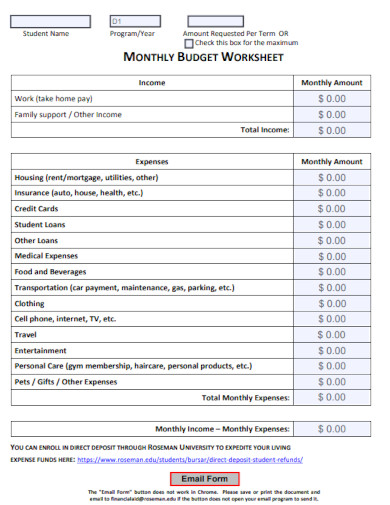 monthly budget worksheet sample