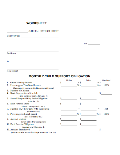 monthly child support obligation worksheet