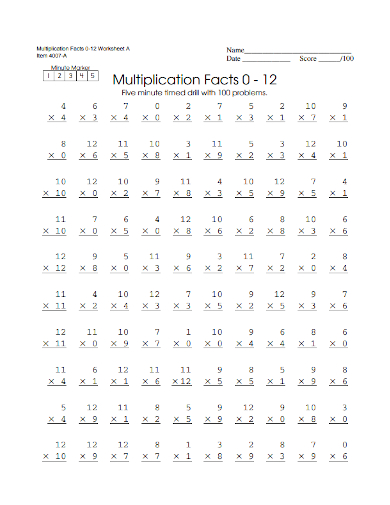 multiplication facts worksheet