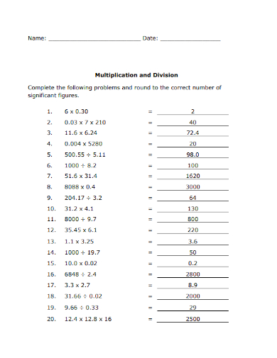 multiplication and division worksheet