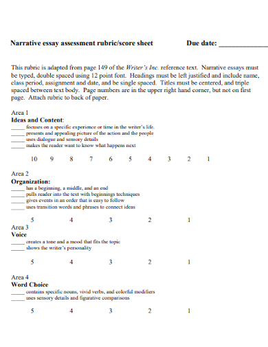 narrative essay assessment rubric score sheet