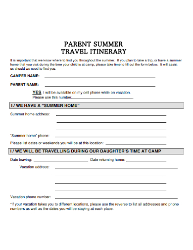 parent summer travel itinerary