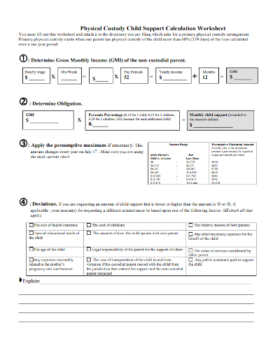 physical custody child support calculation worksheet