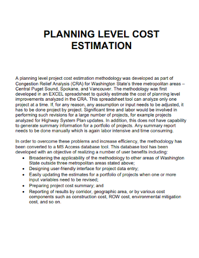 planning level cost estimate