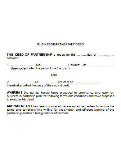 printable business partnership deed