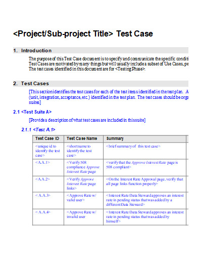 project test case