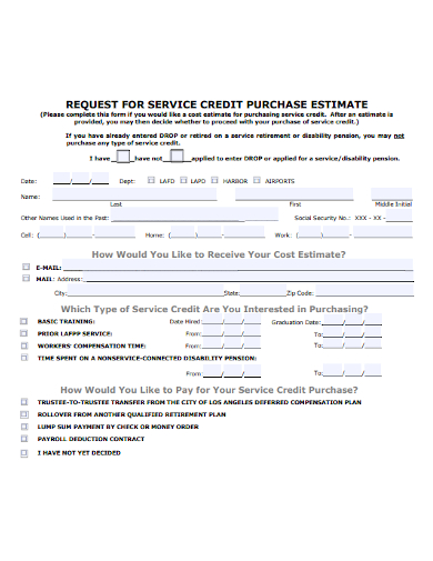 request for service credit purchase estimate