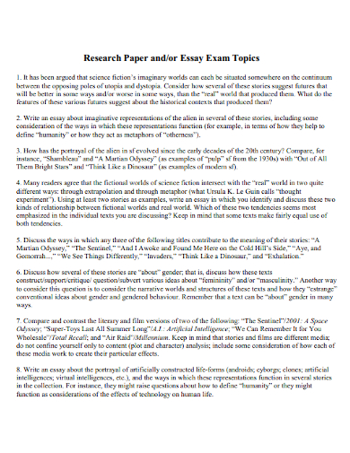 research paper and essay exam topics