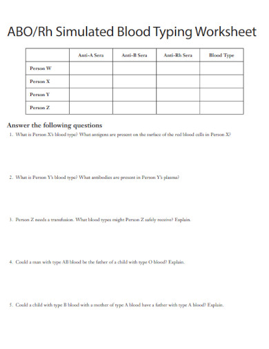 rh simulated blood typing worksheet