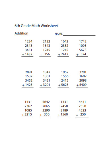 sample 6th grade math worksheet