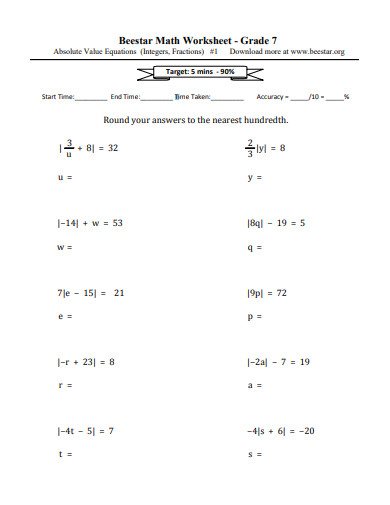 sample 7th grade math worksheet