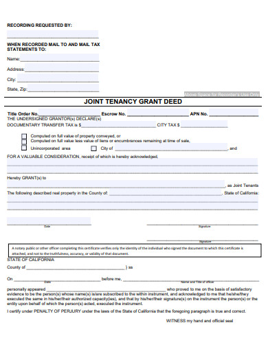 sample joint tenancy grant deed