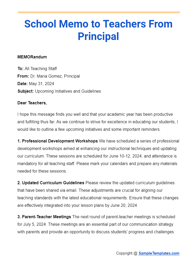 school memo to teachers from principal