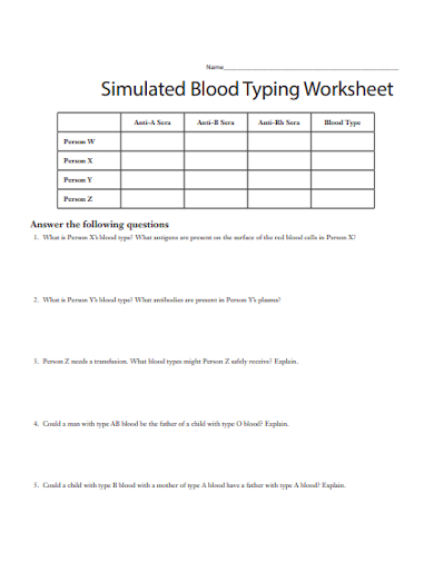 simulated blood typing worksheet
