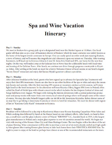 spa and wine vacation itinerary