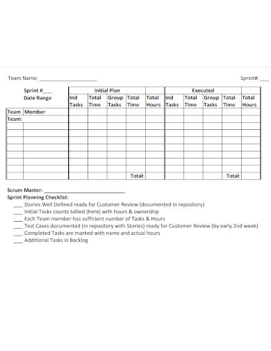 sprint tracking template