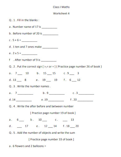 standard maths worksheet