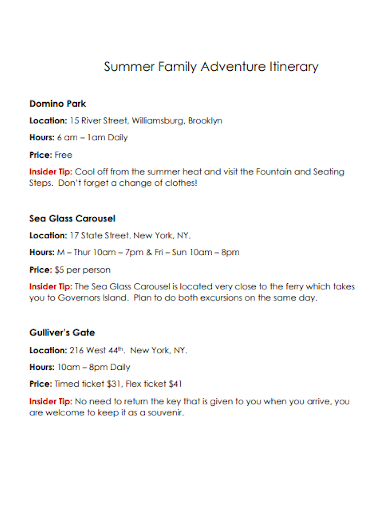 summer family adventure itinerary