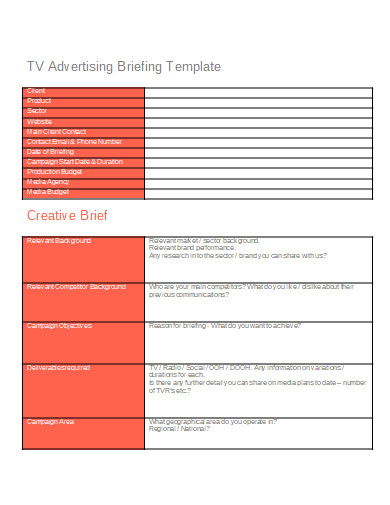 tv advertising brief template