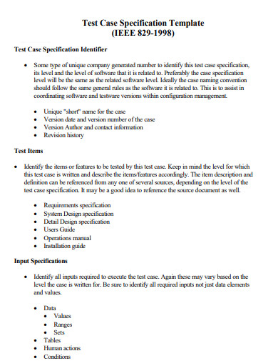test case specification