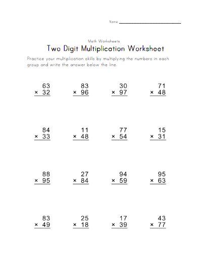 two digit multiplication worksheet
