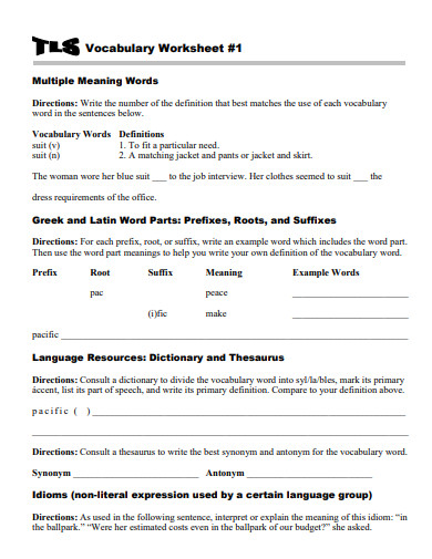 vocabulary 7th grade worksheet