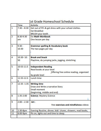 1st grade homeschool schedule