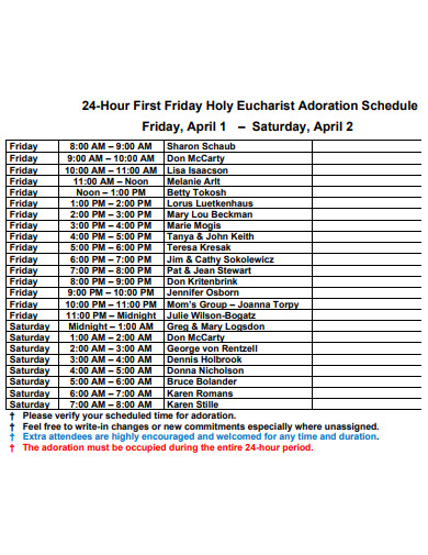 24 hour first friday holy schedule