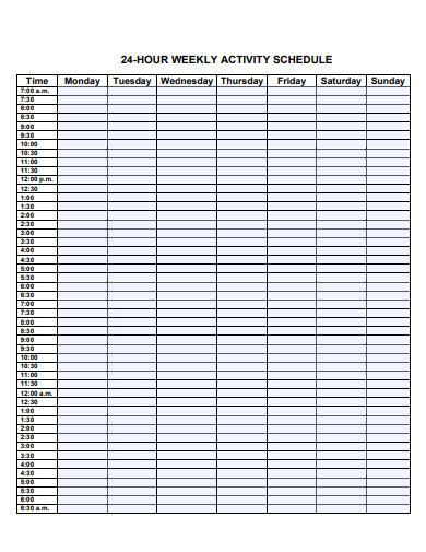 24 hour weekly activity schedule