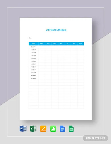 24 hours schedule template