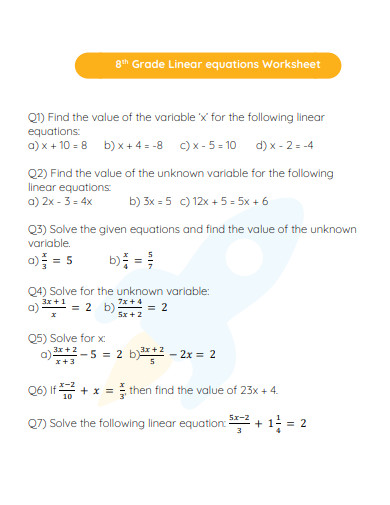 8th grade equations worksheet