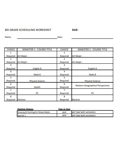 8th grade scheduling worksheet
