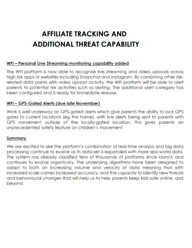 affiliate tracking and additional threat capability