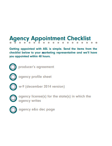 agency appointment checklist