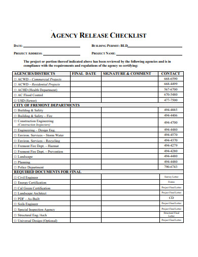 agency release checklist