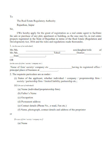 application for registration real estate agent form