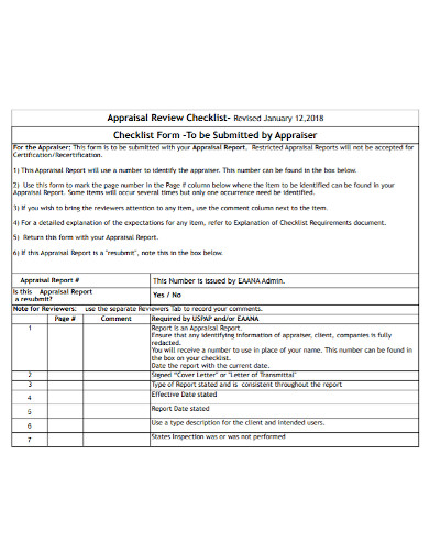 appraisal review checklist form