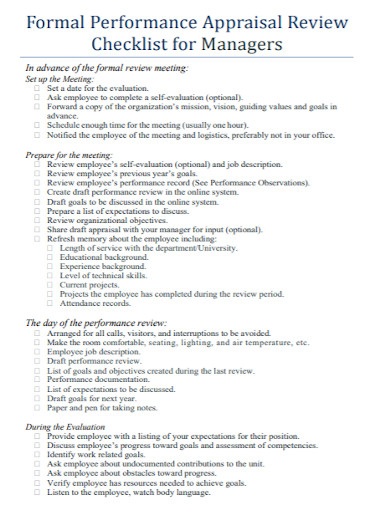 appraisal review checklist for managers