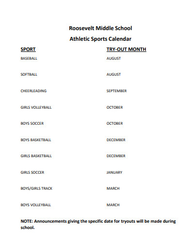 athletic sports calendar