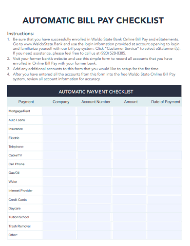 automatic bill pay checklist
