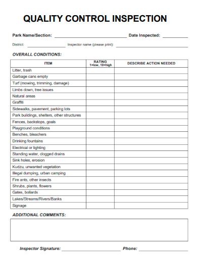 basic quality control inspection form