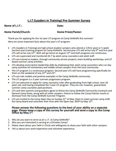 basic summer camp survey