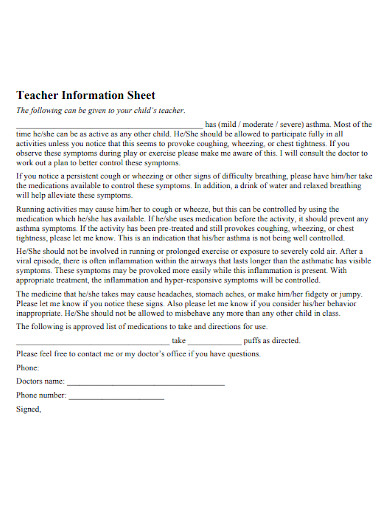 basic teacher information sheet
