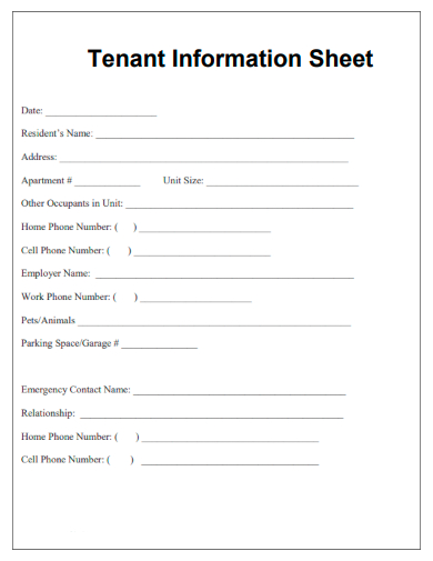 basic tenant information sheet