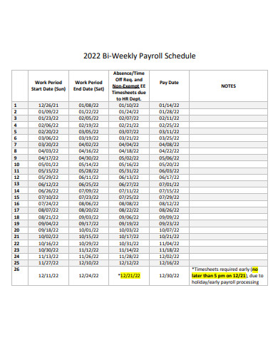 bi weekly payroll schedule