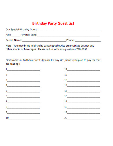 birthday party guest list