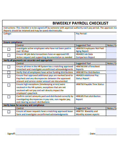 biweekly payroll checklist