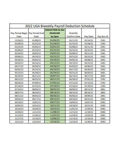 biweekly payroll deduction schedule